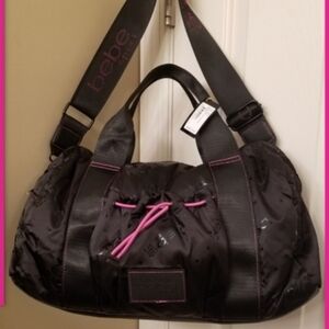 bebe Black and Purple Duffel Bag with Sleek Design